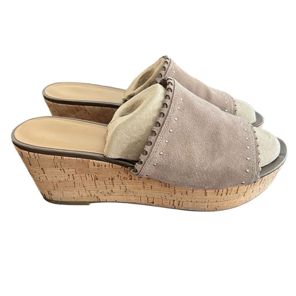 Women's Franco Sarto Faine Slip-On Suede Wedge Sandals Brown 11M